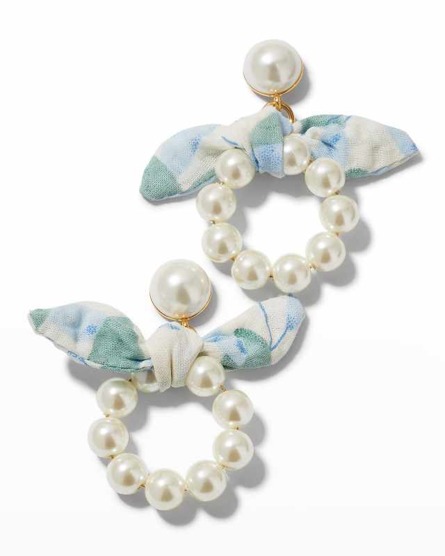 Scarf Bow Pearly Hoop Earrings